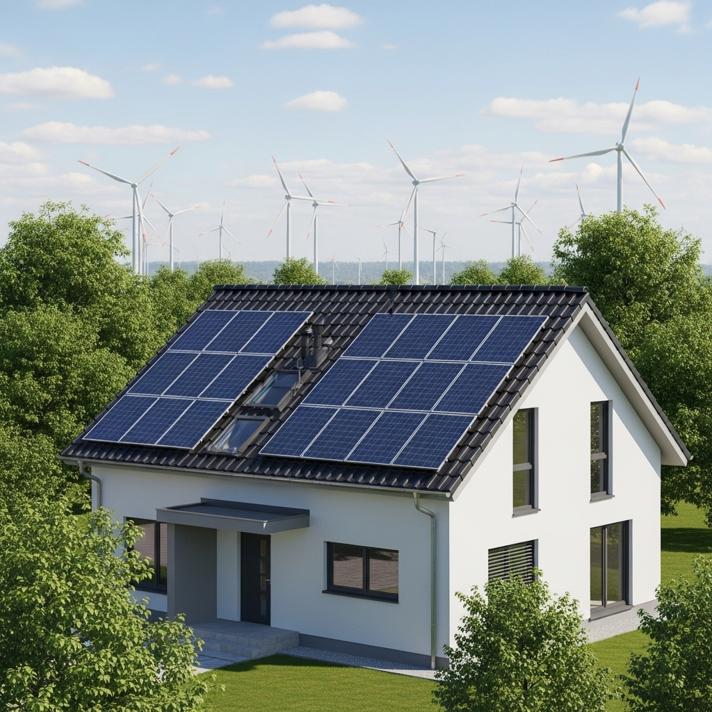 Maison moderne avec panneaux solaires sur le toit